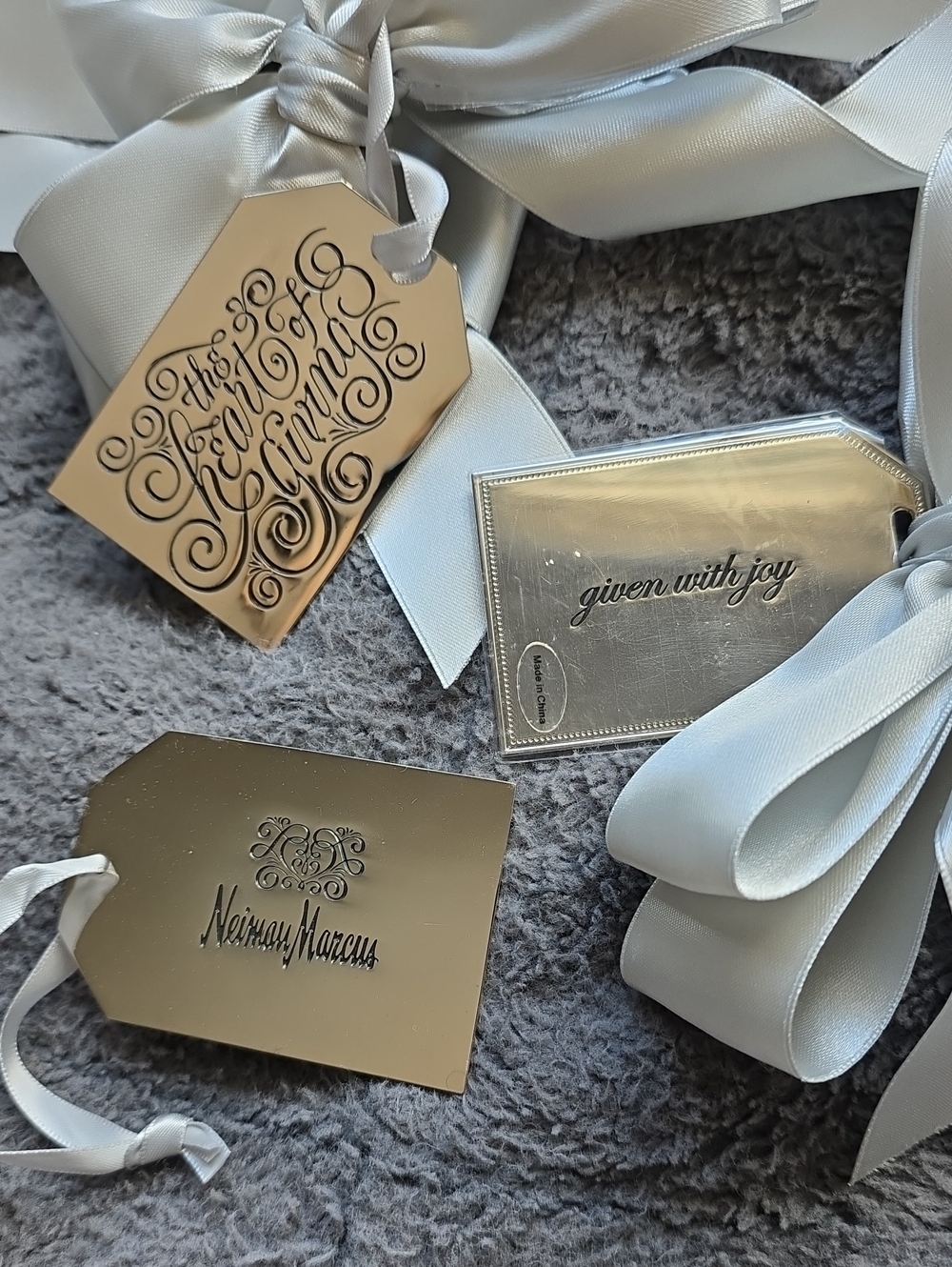 LOT OF 3 (Three) Neiman Marcus Silver Metallic Gift Tags